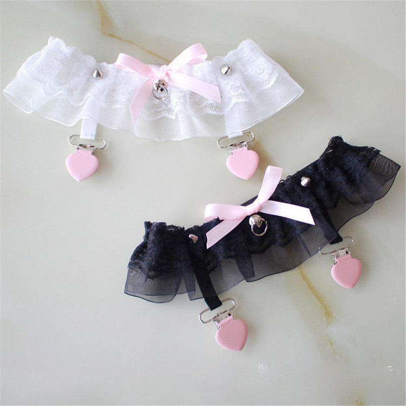 Kawaii lace ruffle garter belt stockings holder cute babe