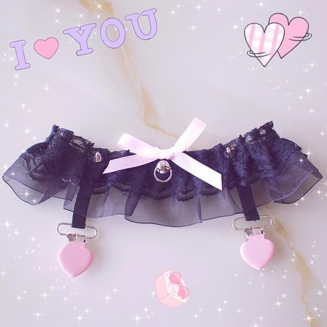 Kawaii lace ruffle garter belt stockings holder cute babe