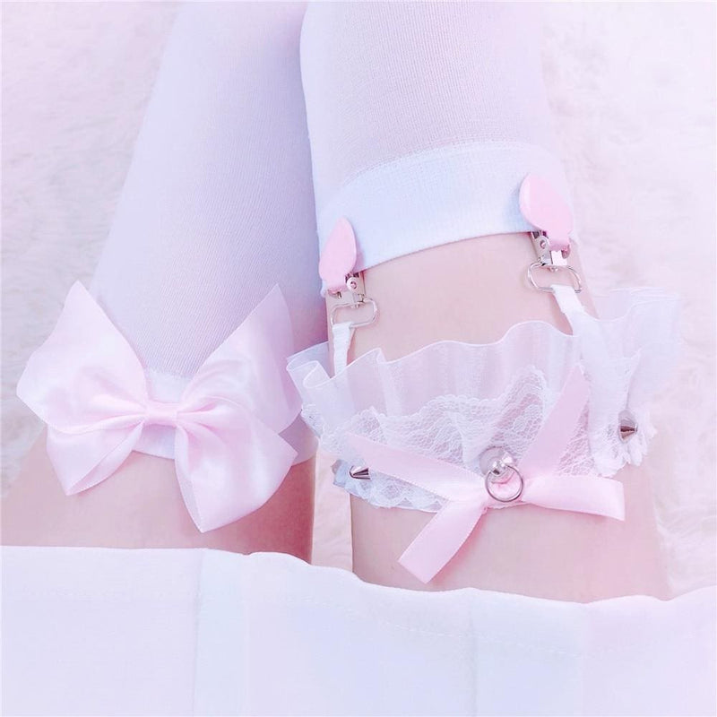 Kawaii lace ruffle garter belt stockings holder cute babe