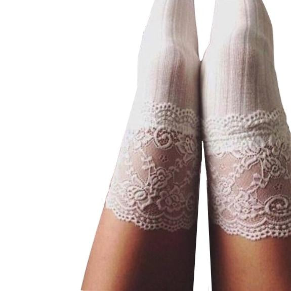 Sexy White Lace Thigh High Stockings Knee Socks Lingerie 