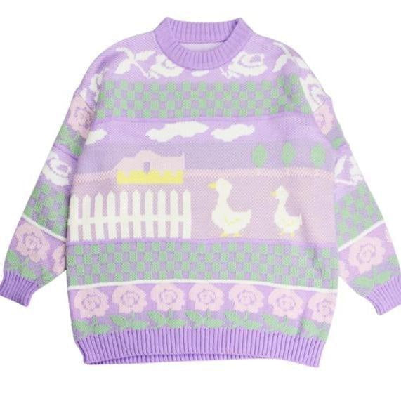 Lavender farm pullover - duck - ducks - ducky - fairy kei - knit