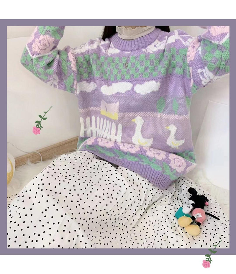 Lavender farm pullover - duck - ducks - ducky - fairy kei - knit