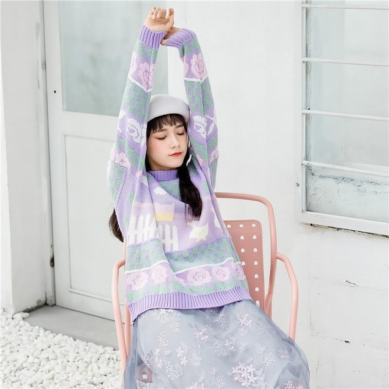 Lavender farm pullover - duck - ducks - ducky - fairy kei - knit