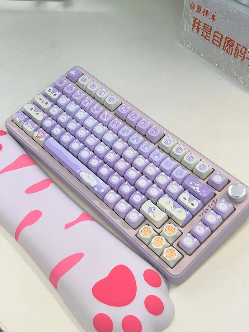 Lavender penguin full key cap set - 142 keycaps - backlit - kawaii - key caps - keyboard