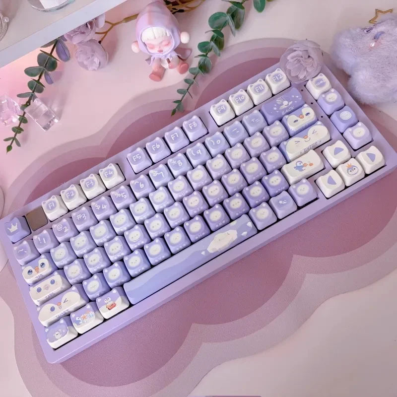 Lavender penguin full key cap set - 142 keycaps - backlit - kawaii - key caps - keyboard