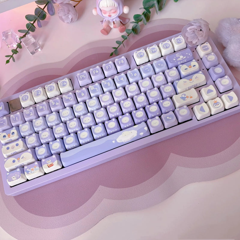 Lavender penguin full key cap set - 142 keycaps - backlit - kawaii - key caps - keyboard