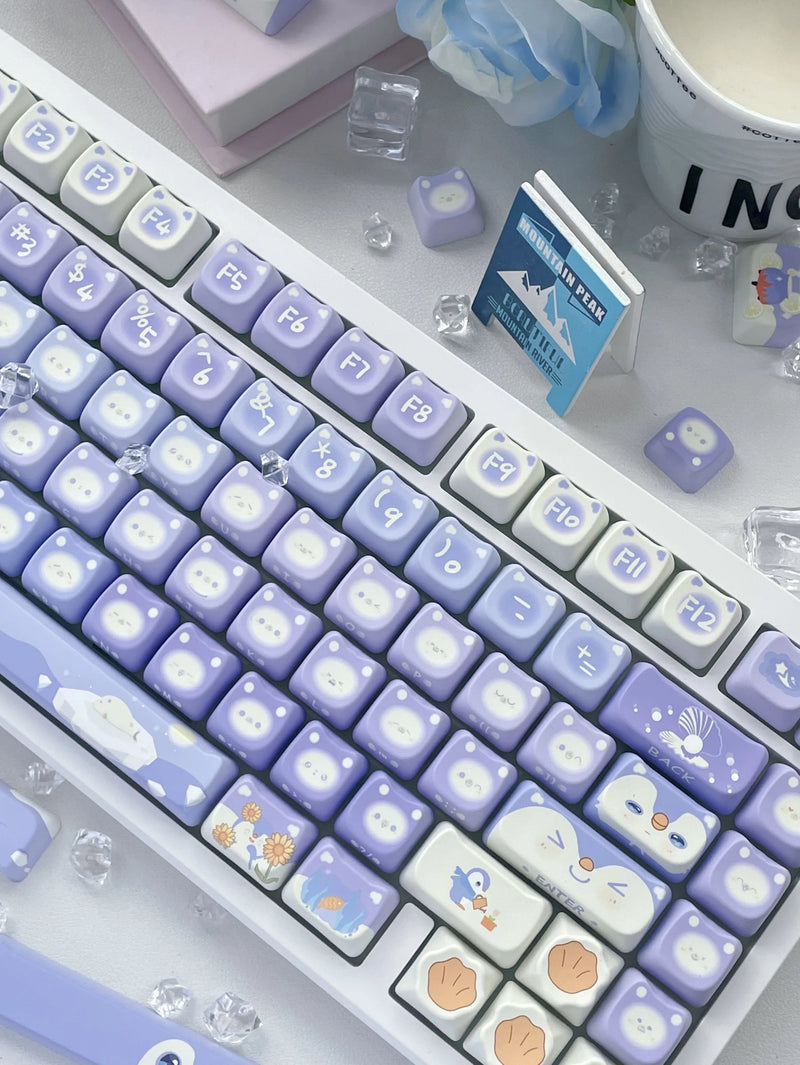 Lavender penguin full key cap set - 142 keycaps - backlit - kawaii - key caps - keyboard