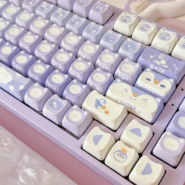 Lavender penguin full key cap set - 142 keycaps - backlit - kawaii - key caps - keyboard