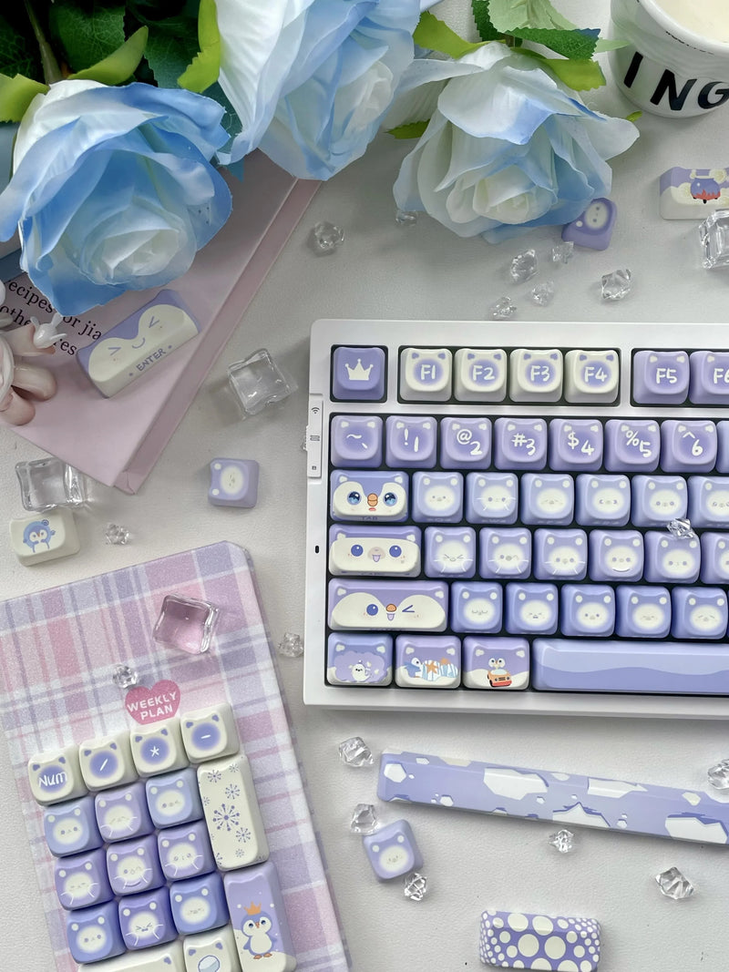 Lavender penguin full key cap set - 142 keycaps - backlit - kawaii - key caps - keyboard