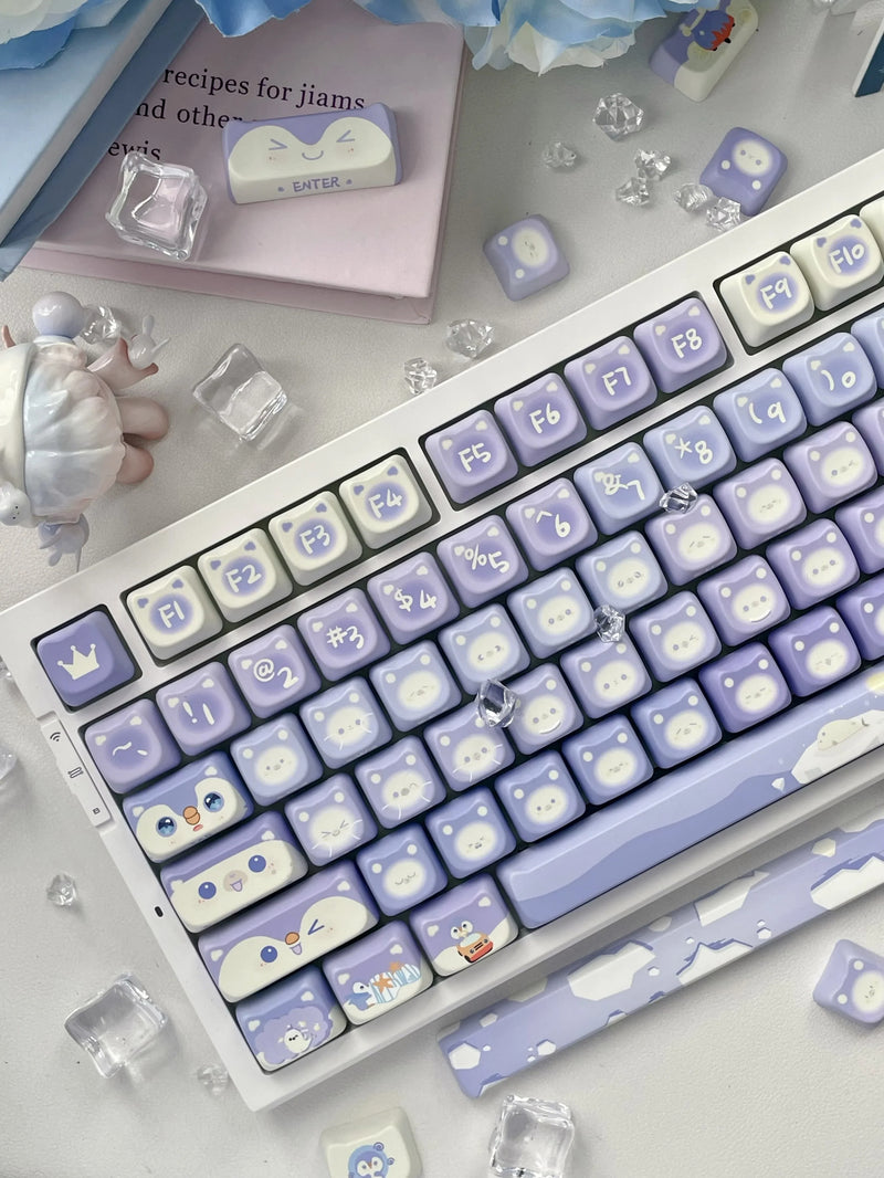 Lavender penguin full key cap set - 142 keycaps - backlit - kawaii - key caps - keyboard