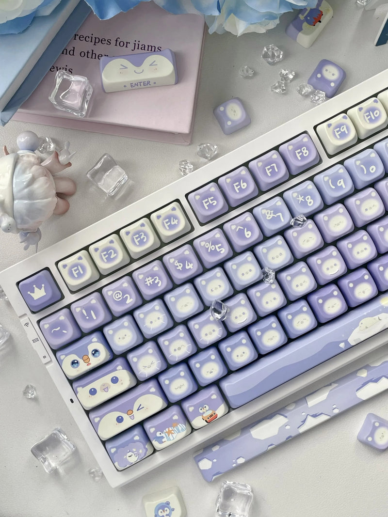 Lavender penguin full key cap set - 142 keycaps - backlit - kawaii - key caps - keyboard