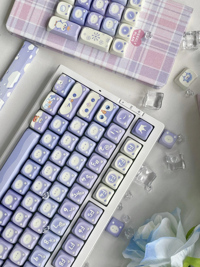 Lavender penguin full key cap set - 142 keycaps - backlit - kawaii - key caps - keyboard