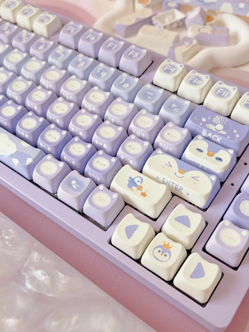 Lavender penguin full key cap set - 142 keycaps - backlit - kawaii - key caps - keyboard