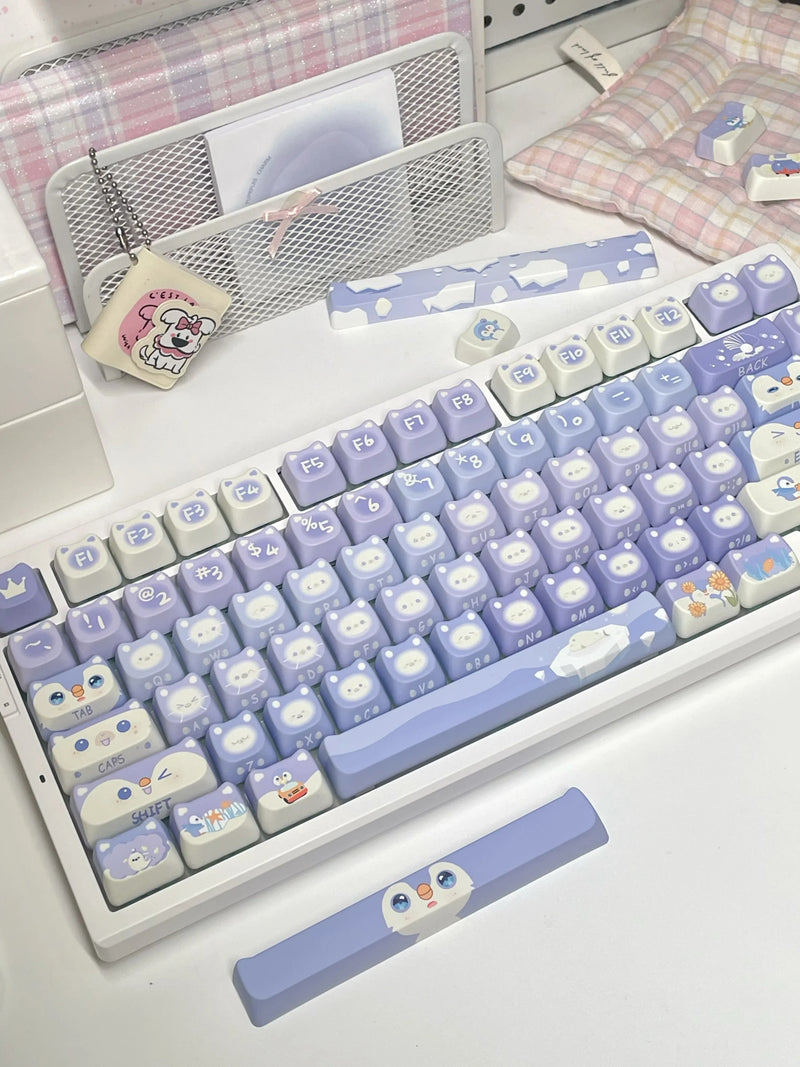 Lavender penguin full key cap set - 142 keycaps - backlit - kawaii - key caps - keyboard