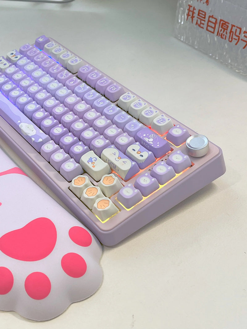 Lavender penguin full key cap set - 142 keycaps - backlit - kawaii - key caps - keyboard