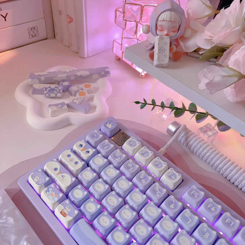 Lavender penguin full key cap set - 142 keycaps - backlit - kawaii - key caps - keyboard