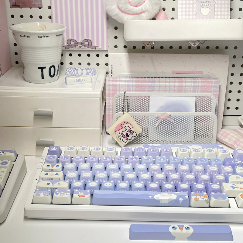 Lavender penguin full key cap set - 142 keycaps - backlit - kawaii - key caps - keyboard