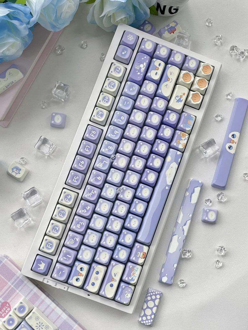 Lavender penguin full key cap set - 142 keycaps - backlit - kawaii - key caps - keyboard