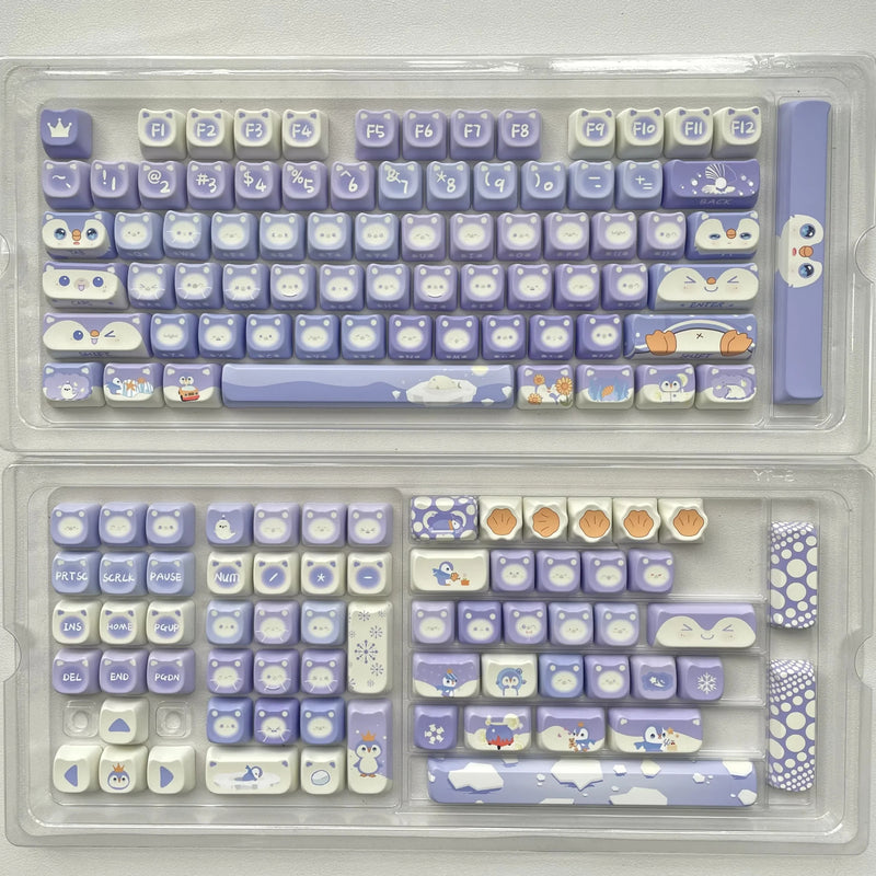 Lavender penguin full key cap set - 142 keycaps - backlit - kawaii - key caps - keyboard