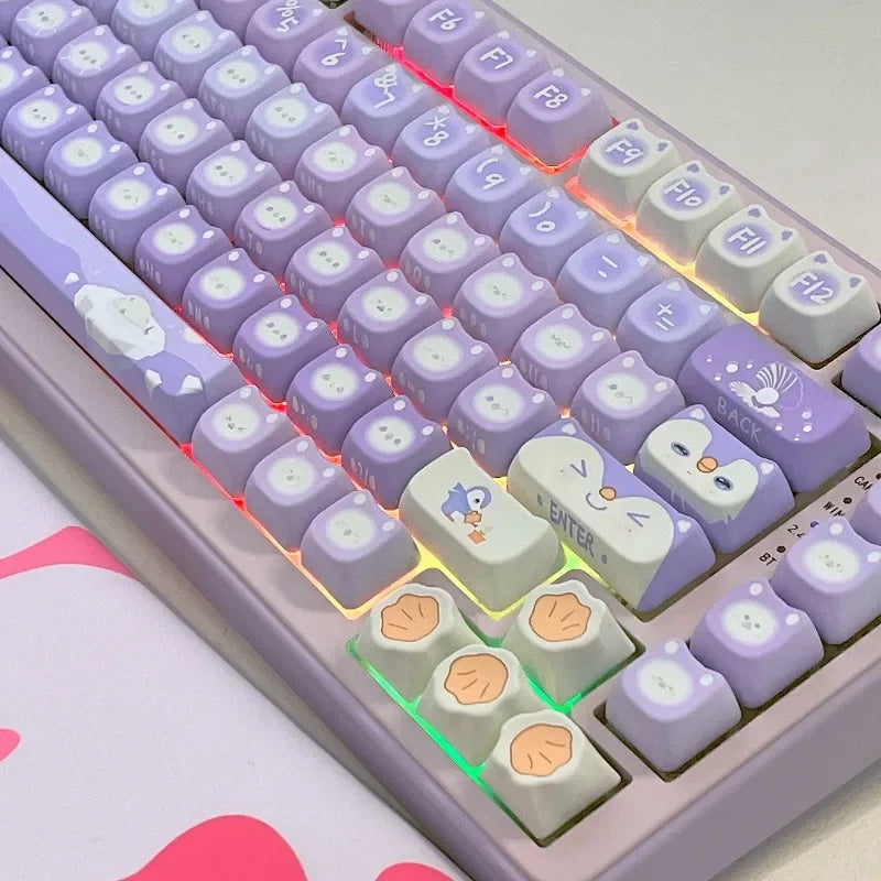 Lavender penguin full key cap set - 142 keycaps - backlit - kawaii - key caps - keyboard