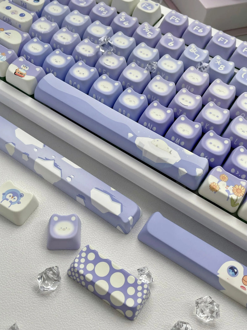 Lavender penguin full key cap set - 142 keycaps - backlit - kawaii - key caps - keyboard