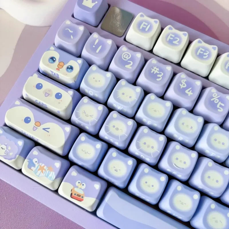 Lavender penguin full key cap set - 142 keycaps - backlit - kawaii - key caps - keyboard