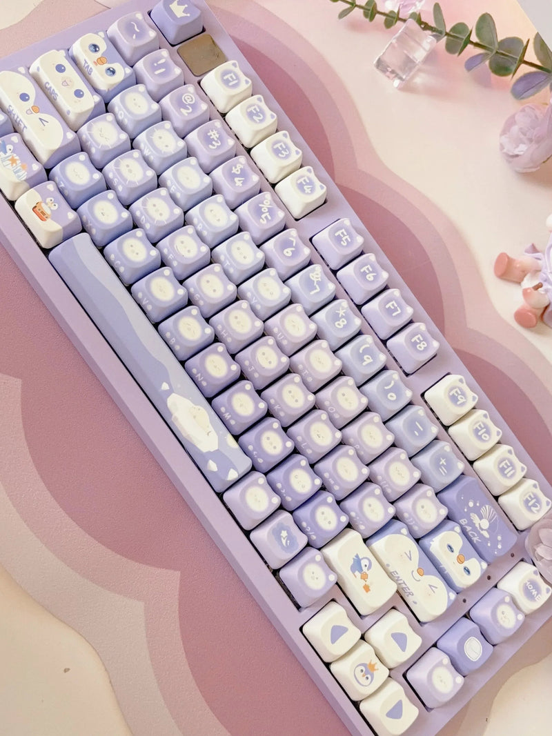 Lavender penguin full key cap set - 142 keycaps - backlit - kawaii - key caps - keyboard