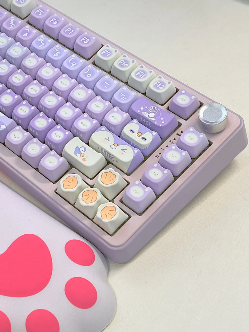 Lavender penguin full key cap set - 142 keycaps - backlit - kawaii - key caps - keyboard