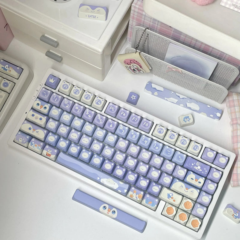 Lavender penguin full key cap set - 142 keycaps - backlit - kawaii - key caps - keyboard