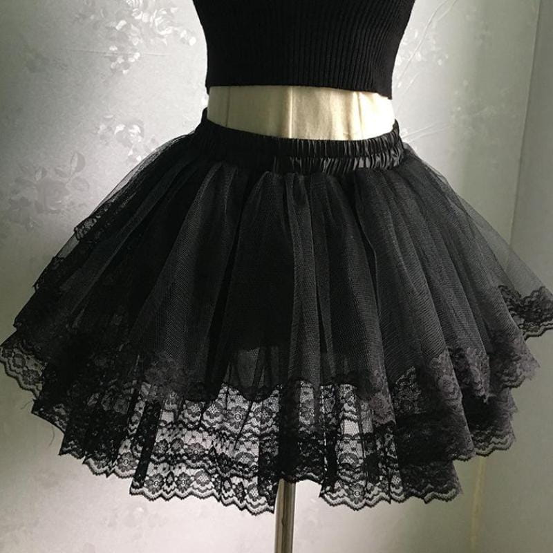 Black layered tulle petticoat with floral lace trim