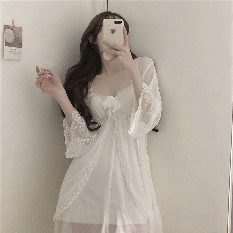 Lazy angel nightdress and robe - angelcore - bath robe - fairycore - night dress - pajamas