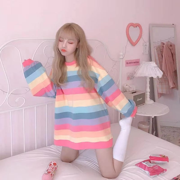 Lazy days pastel rainbow striped top - gay pride - kawaii - pastel - plus size