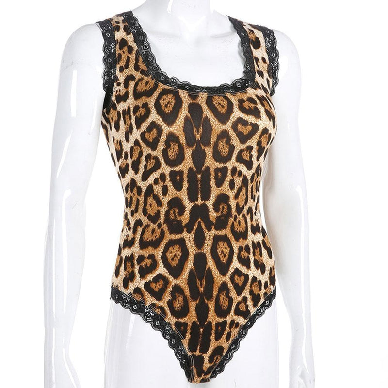 Leopard lace back bodysuit - bodysuits - corset - corseting - jumper - jumpsuit