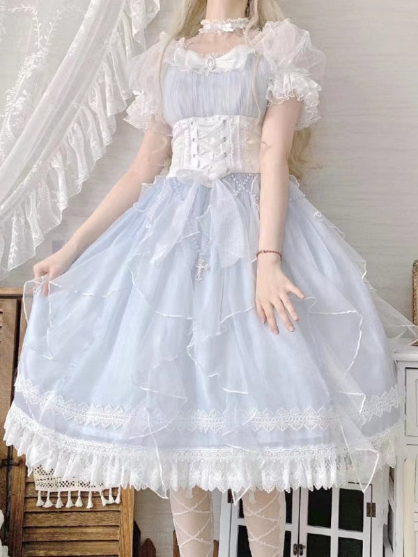 Light blue fairy princess dress - blue - dress - kawaii - lace - layered