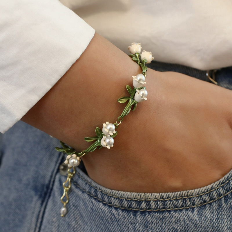 Lily Of The Valley Pearl Bracelet Gold Plated Cottagecore Kawaii Babe