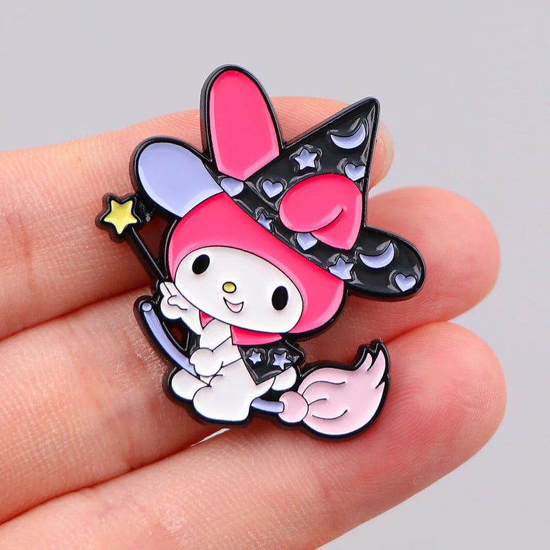 Little witchy melody & kuromi enamel pin - brooches - enamel pins - halloween - kuromi - lapel