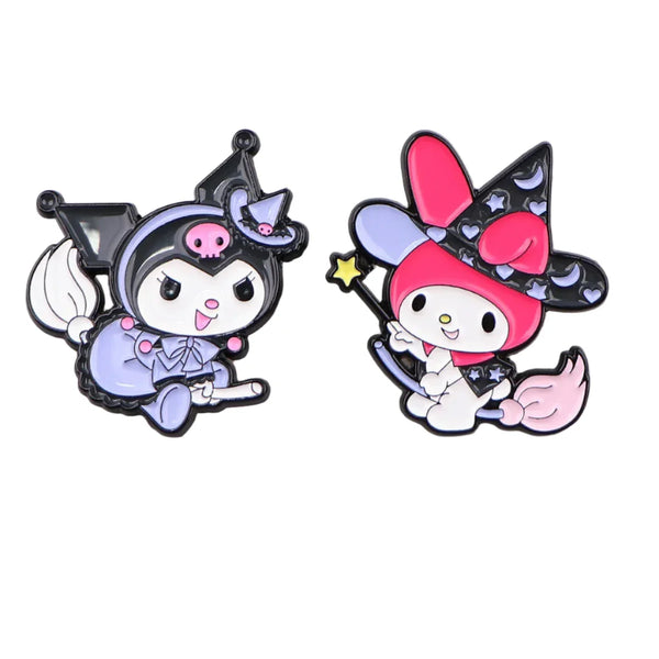 Little witchy melody & kuromi enamel pin - brooches - enamel pins - halloween - kuromi - lapel