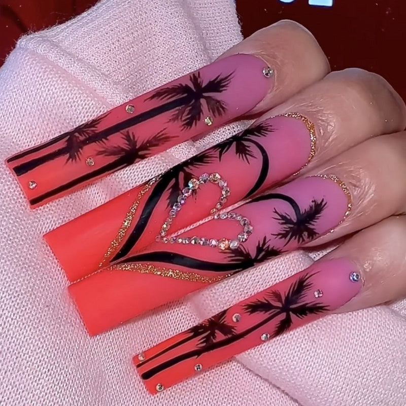 Long square press on nails - beauty - cosmetics - fake nails - kawaii - press