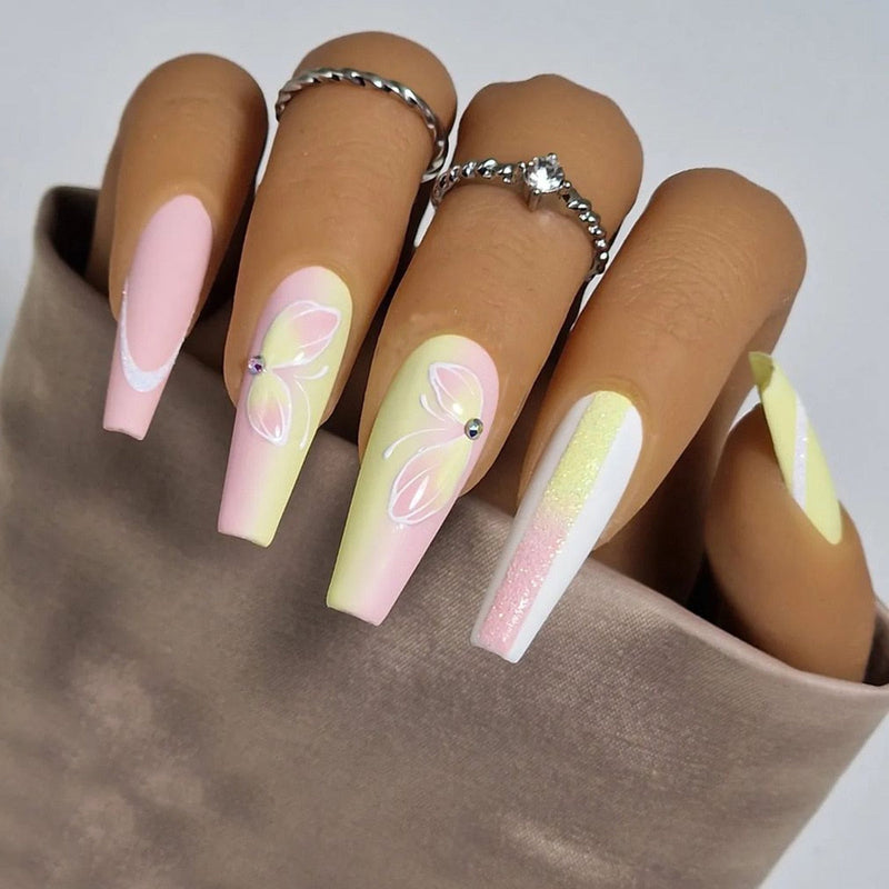 Long square press on nails - beauty - cosmetics - fake nails - kawaii - press