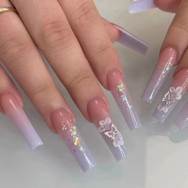 Long square press on nails - beauty - cosmetics - fake nails - kawaii - press