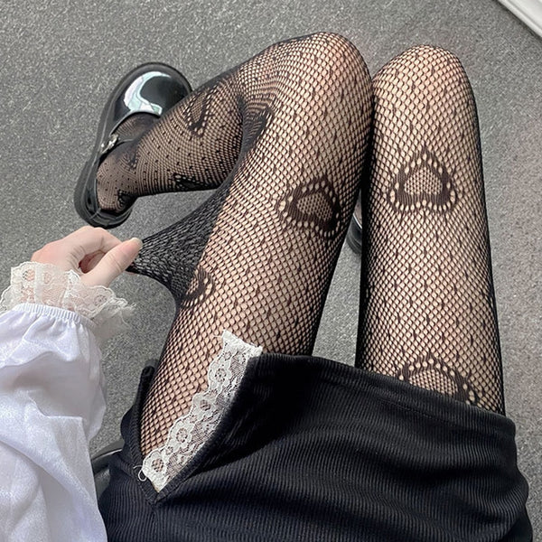 Stockings Cute Black Love Print Tights Women Sexy Dark Fishnet Mesh  Pantyhose Costumes Bodystockings (White C One Size) (Black Tights One Size)  : : Clothing, Shoes & Accessories