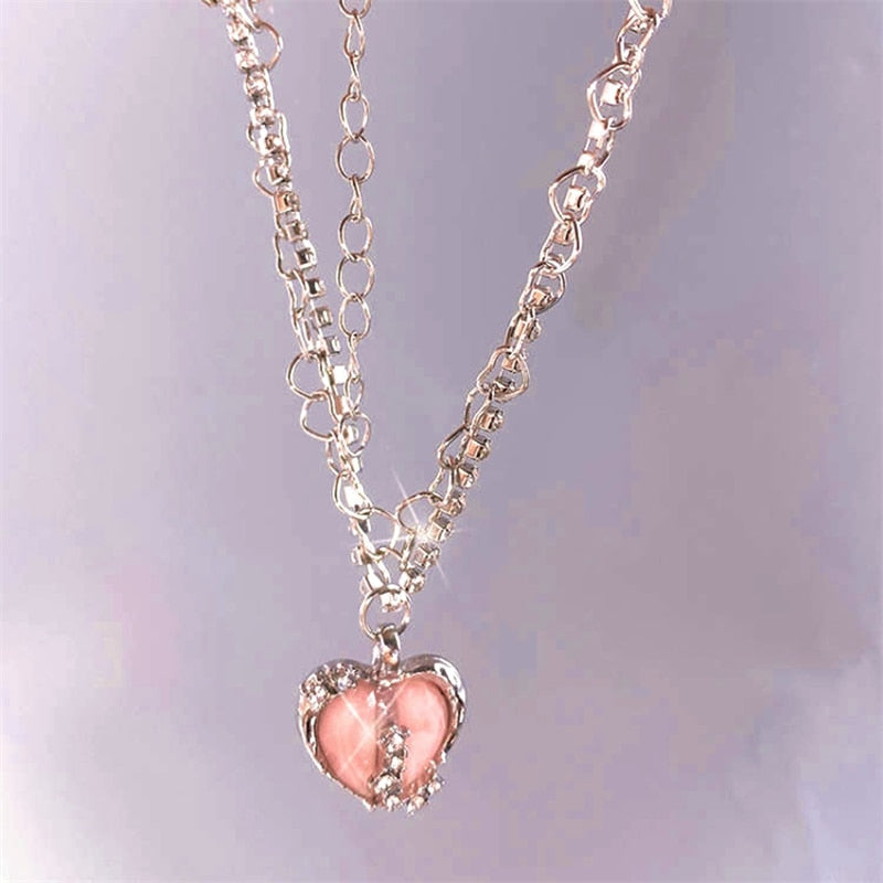 シールームリン　Magnesite chibi heart choker Lovecore Shimmering Heart Necklaces Bows Rhinestones