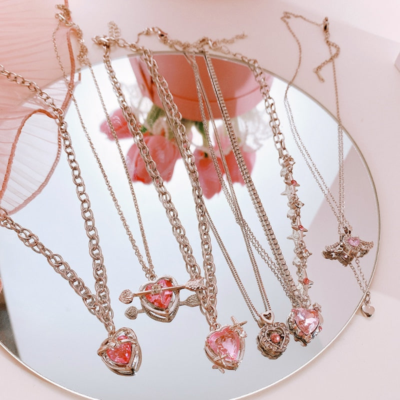 Lovecore heart necklaces - bows - choker - heart - hearts - jeweled