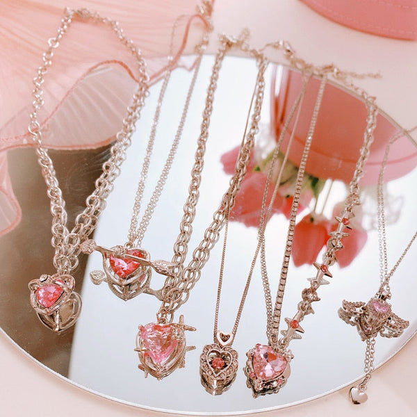 Lovecore heart necklaces - bows - choker - heart - hearts - jeweled