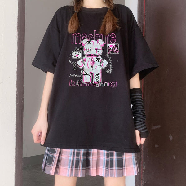 Machine bear menhera tee - anime - creepy cute - goth ring - graphic tee - menhera