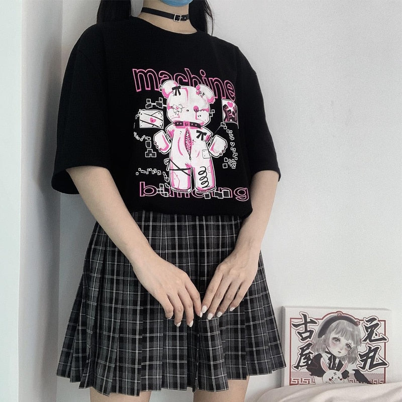 Machine bear menhera tee - anime - creepy cute - goth ring - graphic tee - menhera