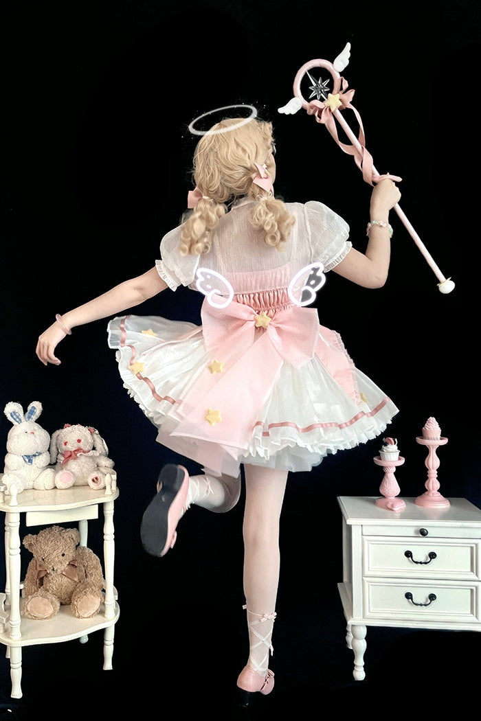 Magical Girl Star Cosplay Dress with Ruffled Skirt and Corset Waist Black / L