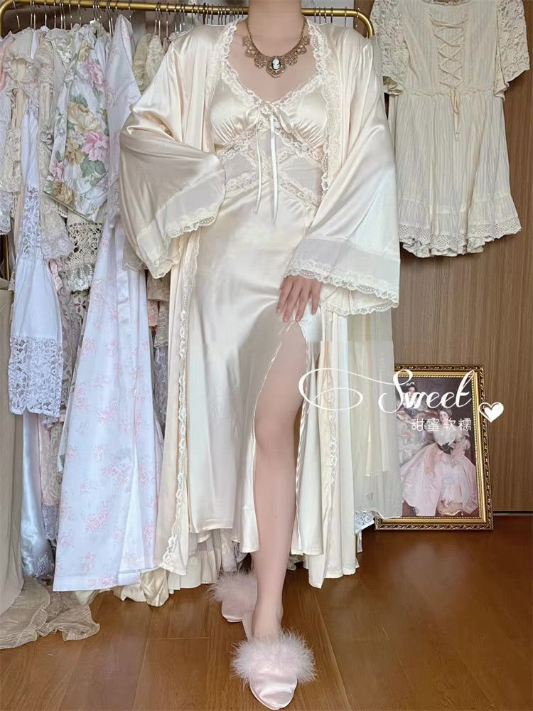 The maiden night dress & robe - dress - kawaii - lace - loungewear - nightgown