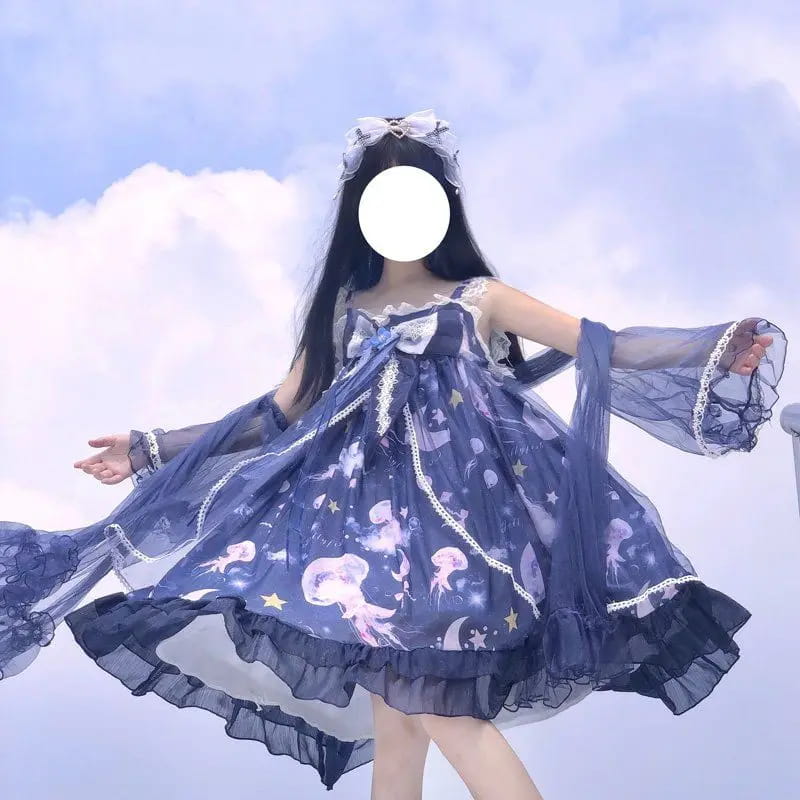 Jellyfish JSK Dress Midnight Blue Ocean Print Kawaii Fairy Kei Style
