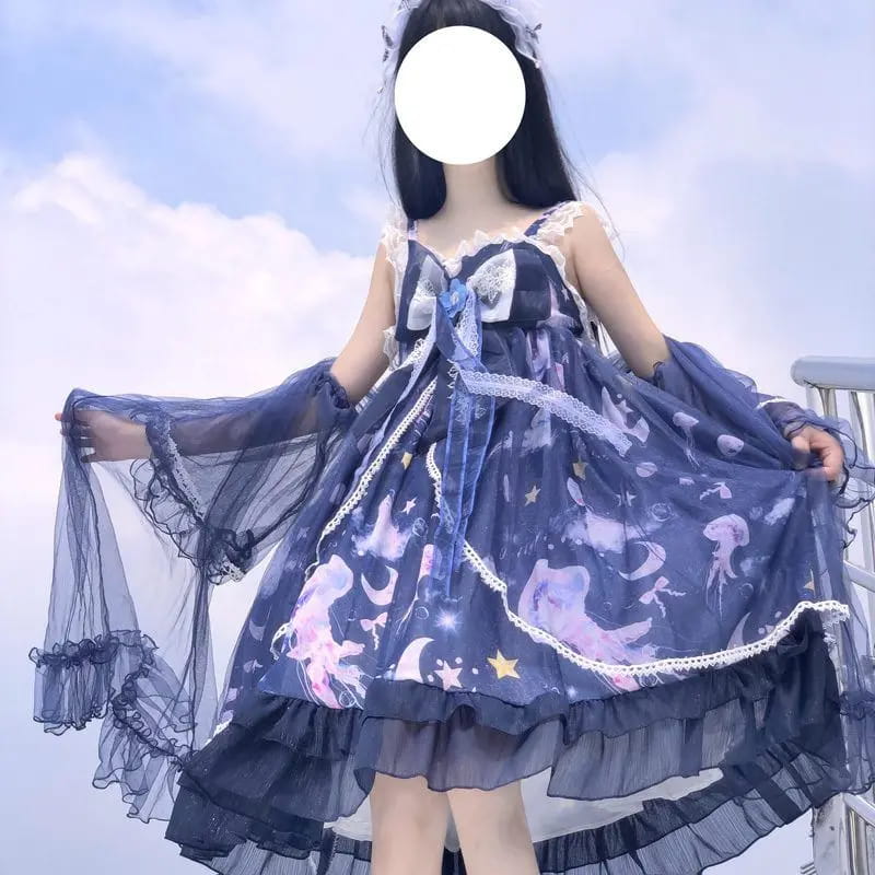 Jellyfish JSK Dress Midnight Blue Ocean Print Kawaii Fairy Kei Style